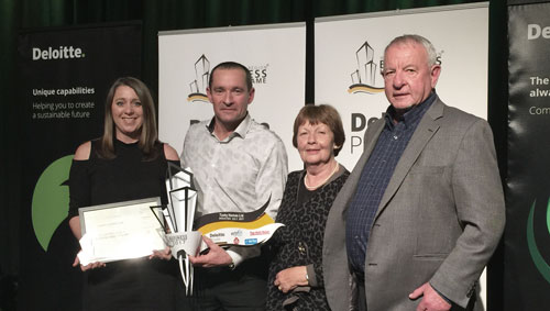 Induction into the Wellington Business Hall of Fame July 2017 after 47 years in business in the Wellington Region. Pictured here, Jeanette and Brent Tuohy with Brent's mother Leigh and father Phil, who originally founded Tuohy Homes in 1970