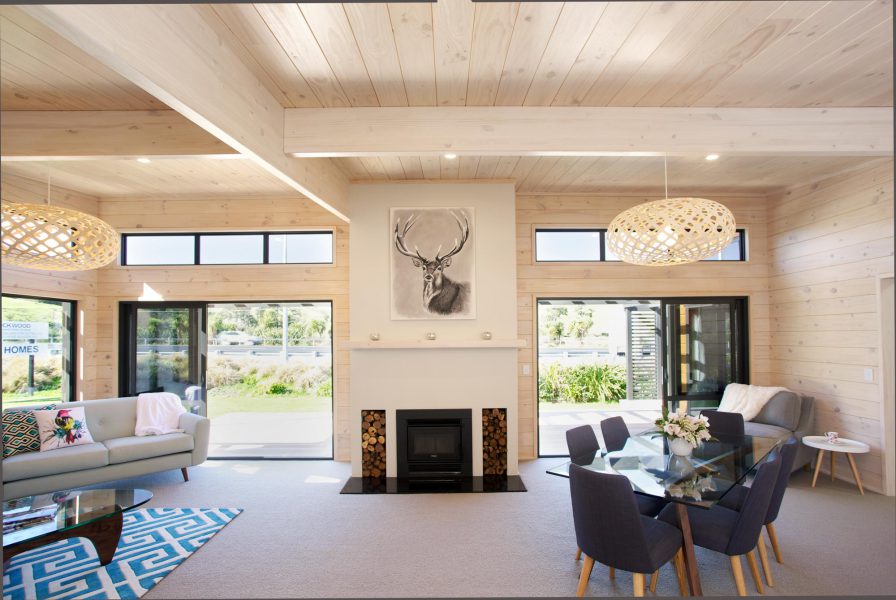 Lockwood Home Living Area with Ranch Sliders and Fire place